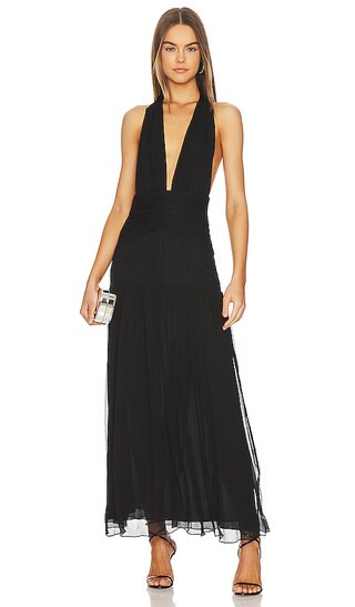 Lauren Tie Back Midi Dress in Black | Revolve Clothing (Global)