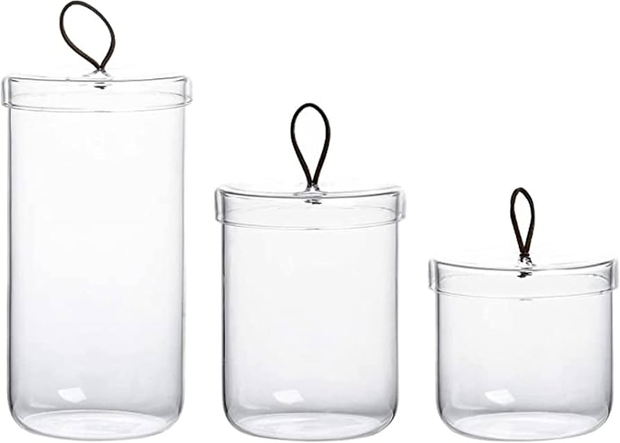 Premium Glass Apothecary Jars for Cotton with Handle | Apothecary Jars Bathroom | Set of 3 | Glas... | Amazon (US)