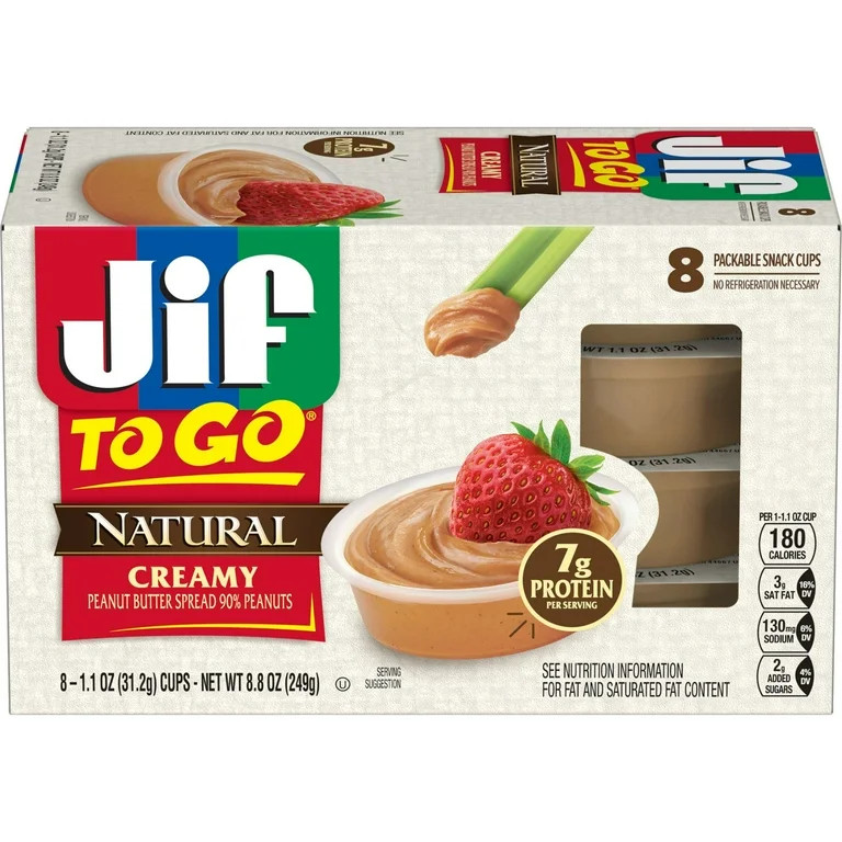 Jif To Go Natural Creamy Peanut Butter Spread, 8 Cups, 1.1 oz Each | Walmart (US)