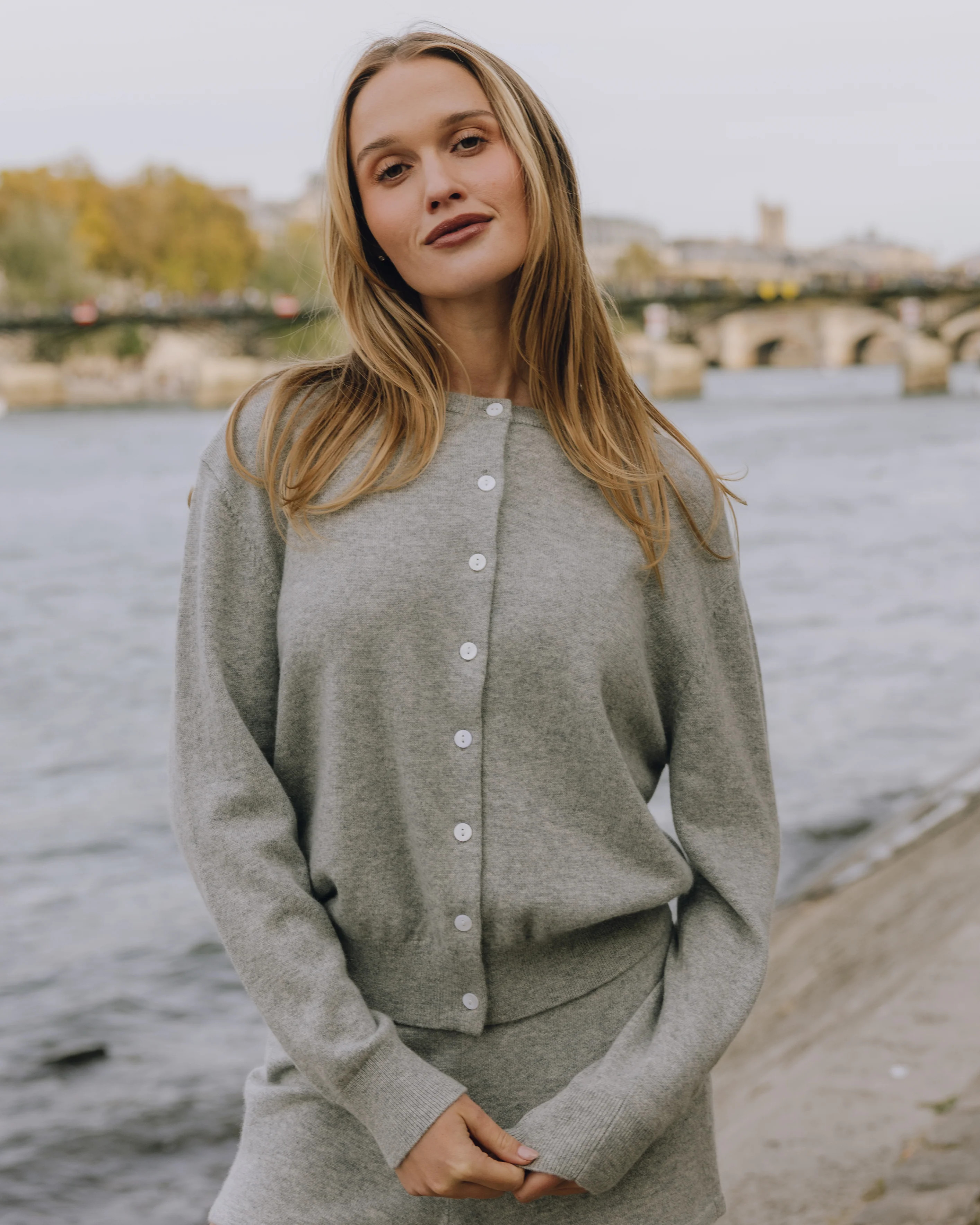 Cashmere Button Up Sweater - Dark Heather Grey | Daily Drills LLC