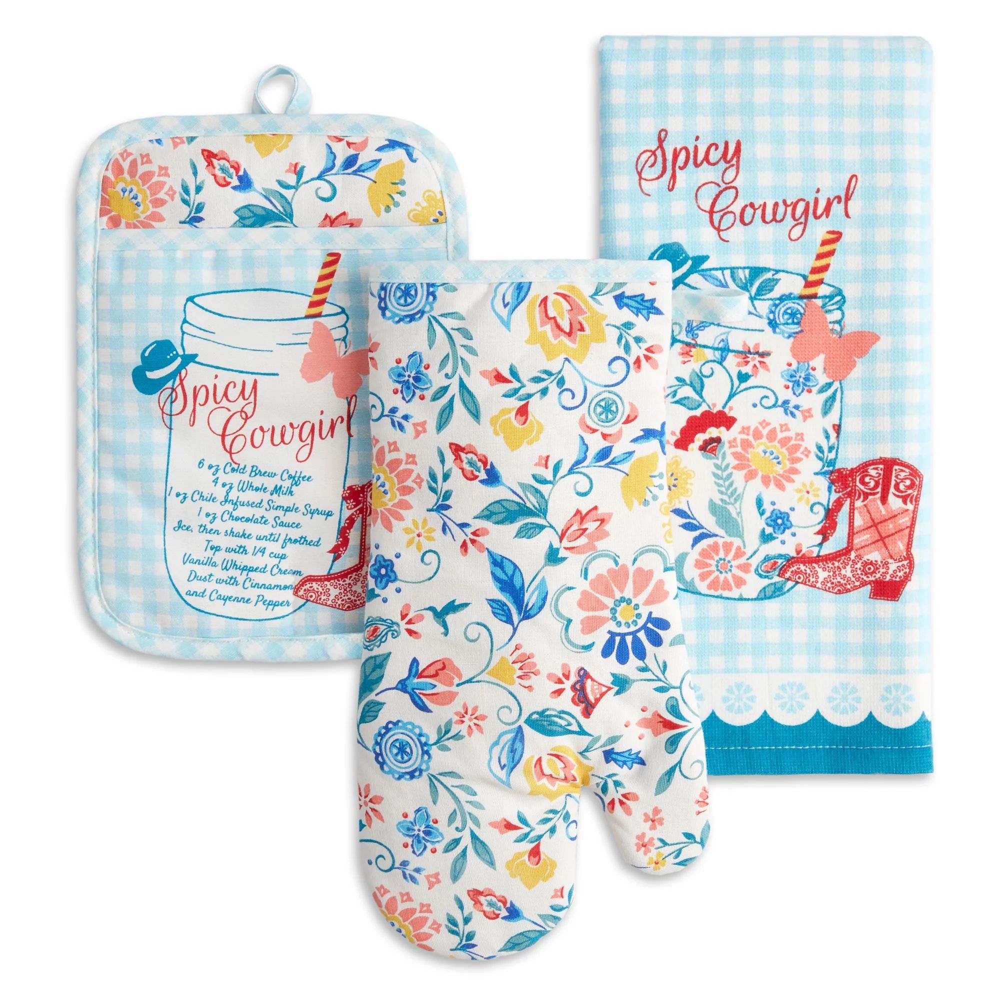 The Pioneer Woman Spicy Cowgirl Kitchen Towel, Oven Mitt, and Pot Holder Set, , Multi-color, 3 Pi... | Walmart (US)