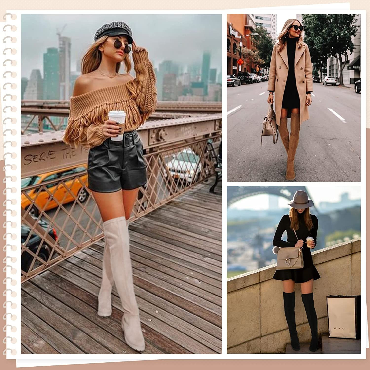 TINSTREE Women's Suede Over The Knee Boots Round Toe Side Zipper Flat Booties Thigh High Boots | Amazon (US)