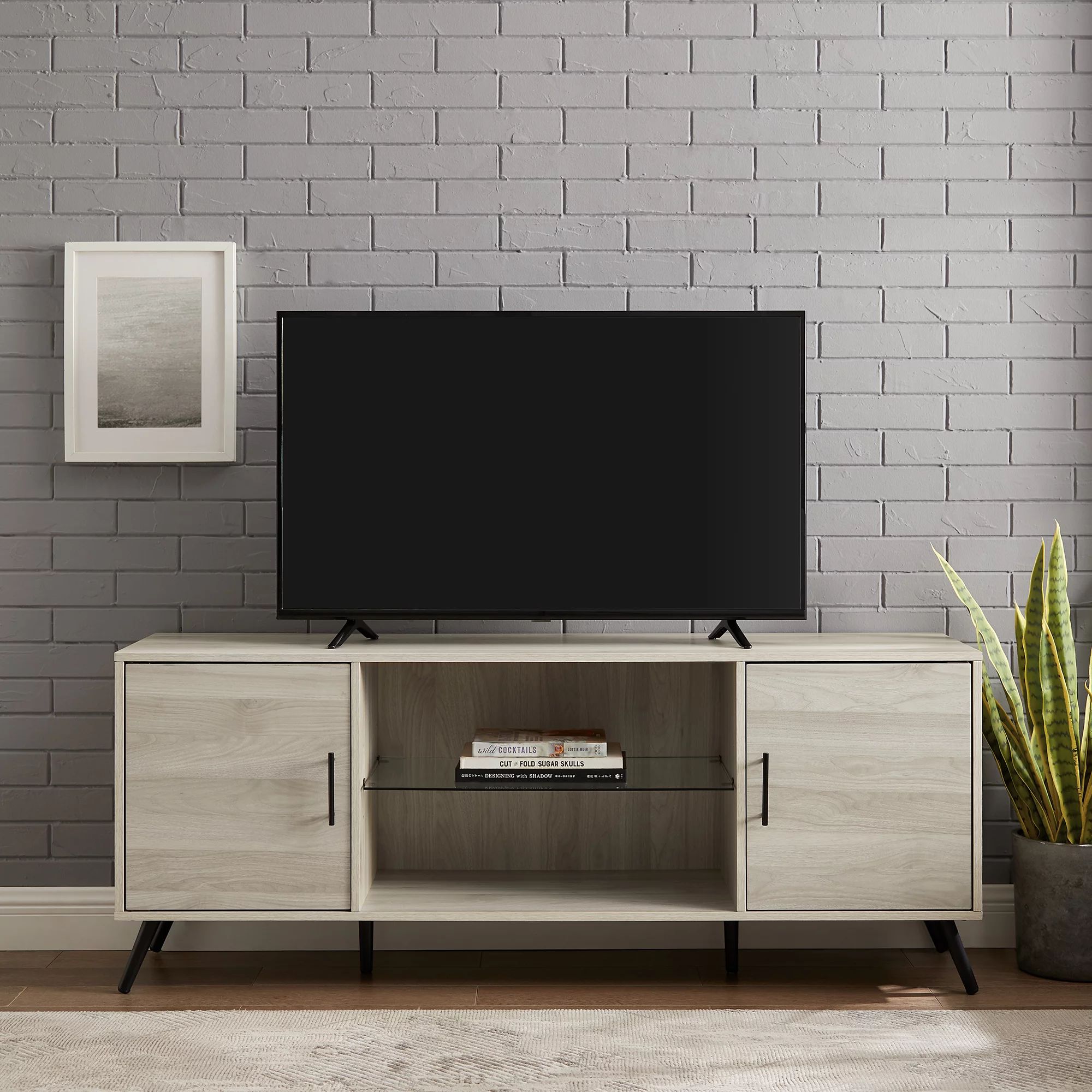 Manor Park Mid Century 2-Door TV Stand for TVs up to 65", Birch - Walmart.com | Walmart (US)