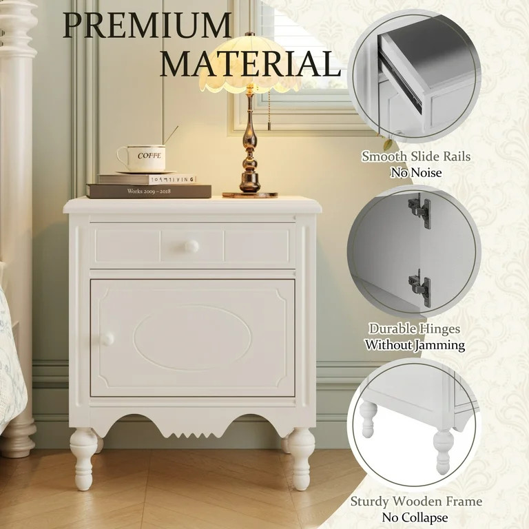 Christopher Knight Home Vintage Nightstand with Pattern Carved Drawer, Skirted Bedside Table, Ivo... | Walmart (US)