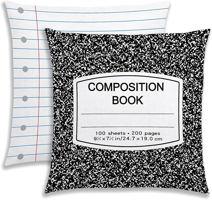 Composition Notebook Throw Pillow Covers Welcome Back to School Decorations Teacher Appreciation ... | Amazon (US)