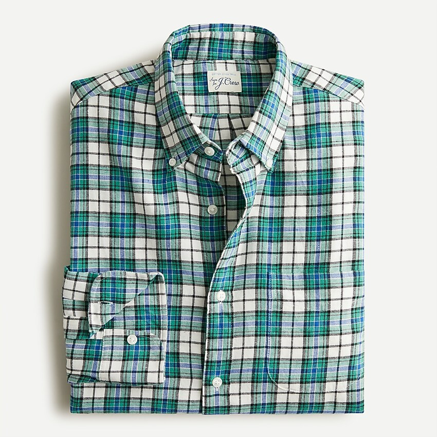 Slim Cotton-linen twill shirt in plaid | J. Crew US