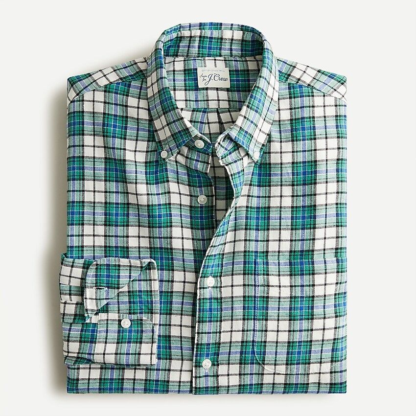 Slim Cotton-linen twill shirt in plaid | J.Crew US