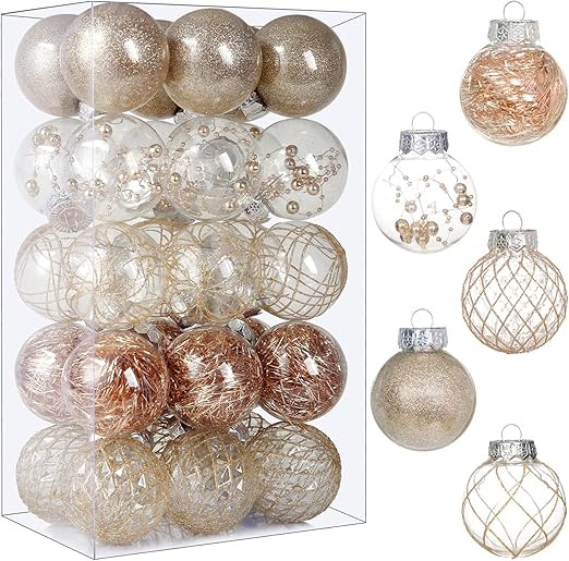 Clear Christmas Ball Ornaments, 30ct 2.36 Inch Champagne Christmas Ornaments for Xmas Tree Shatte... | Amazon (US)