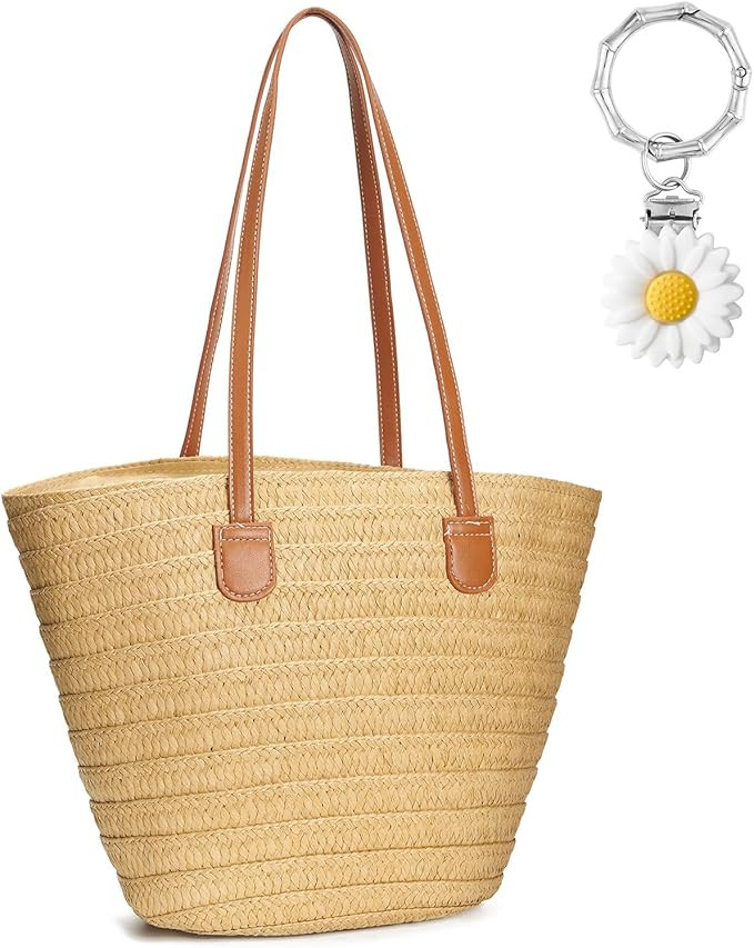 Large Straw Beach Bag for Women Summer Tote Bags Shoulder Handbags Woven Straw Totes-Perfect for ... | Amazon (US)