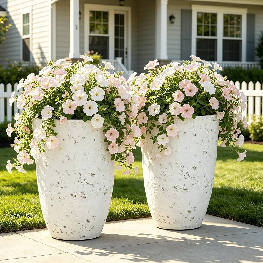 19.5" Tall Resin Planters Set of 2, Faux Birch Bark, White | Amazon (US)