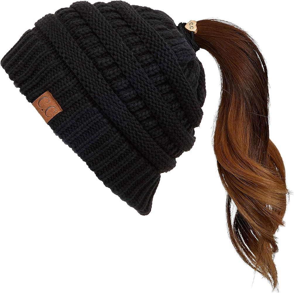 Hatsandscarf CC Exclusives Solid Color Beanie Tail Hat for Adult (MB-20A) (Black) at Amazon Women’s  | Amazon (US)