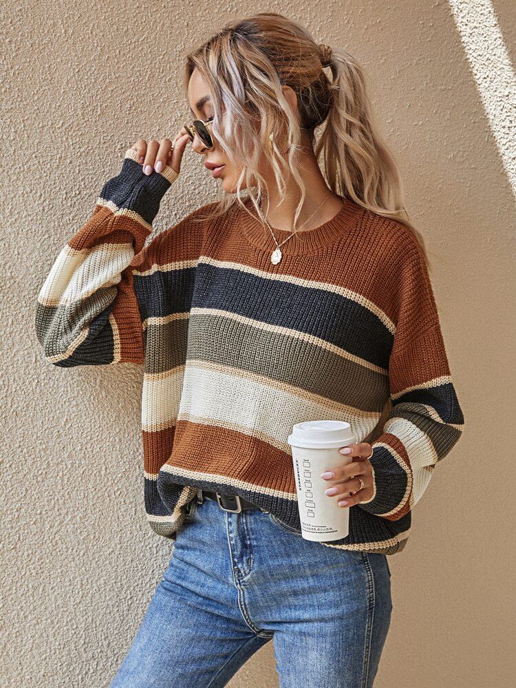 Striped Pattern Oversized Sweater | SHEIN