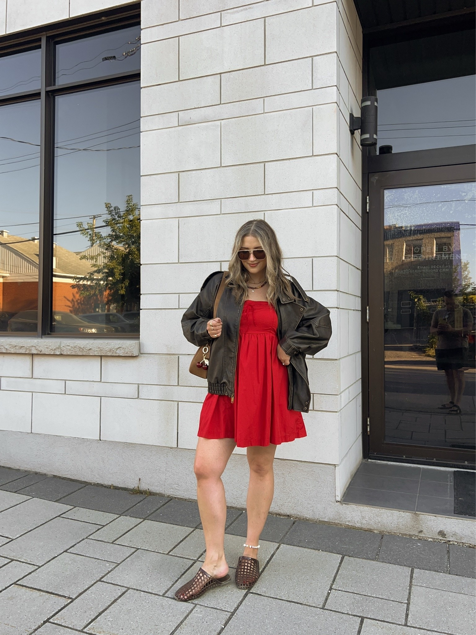 Fall date night outfit! Wearing in both the red dress and leather jacket. I’m a 9.5-10 shoe and wear a 10 in the jelly shoes (exact Canadian shoe link under “similar products”)

#LTKfall #LTKdresses #LTKdatenight