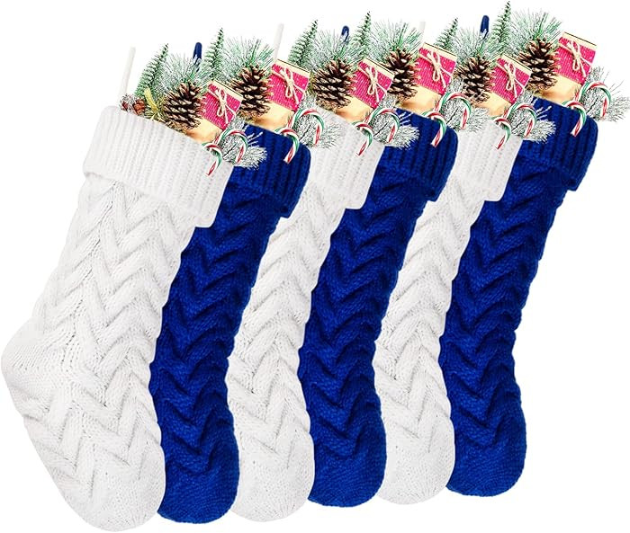 Christmas Stockings, 18 Inch White and Blue Cable Knitted Stockings for Xmas Holiday Decoration, ... | Amazon (CA)