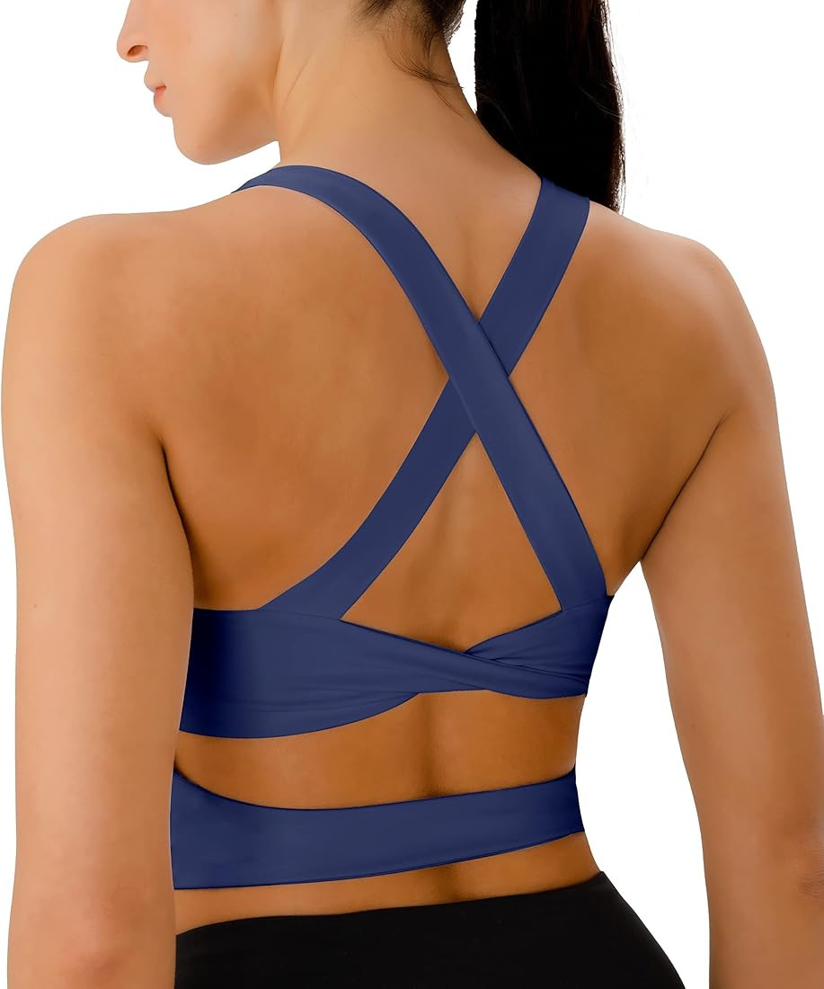 Sports Bras for Women Criss-Cross Back Padded Workout Tank Tops Medium Support Crop Tops for Wome... | Amazon (US)