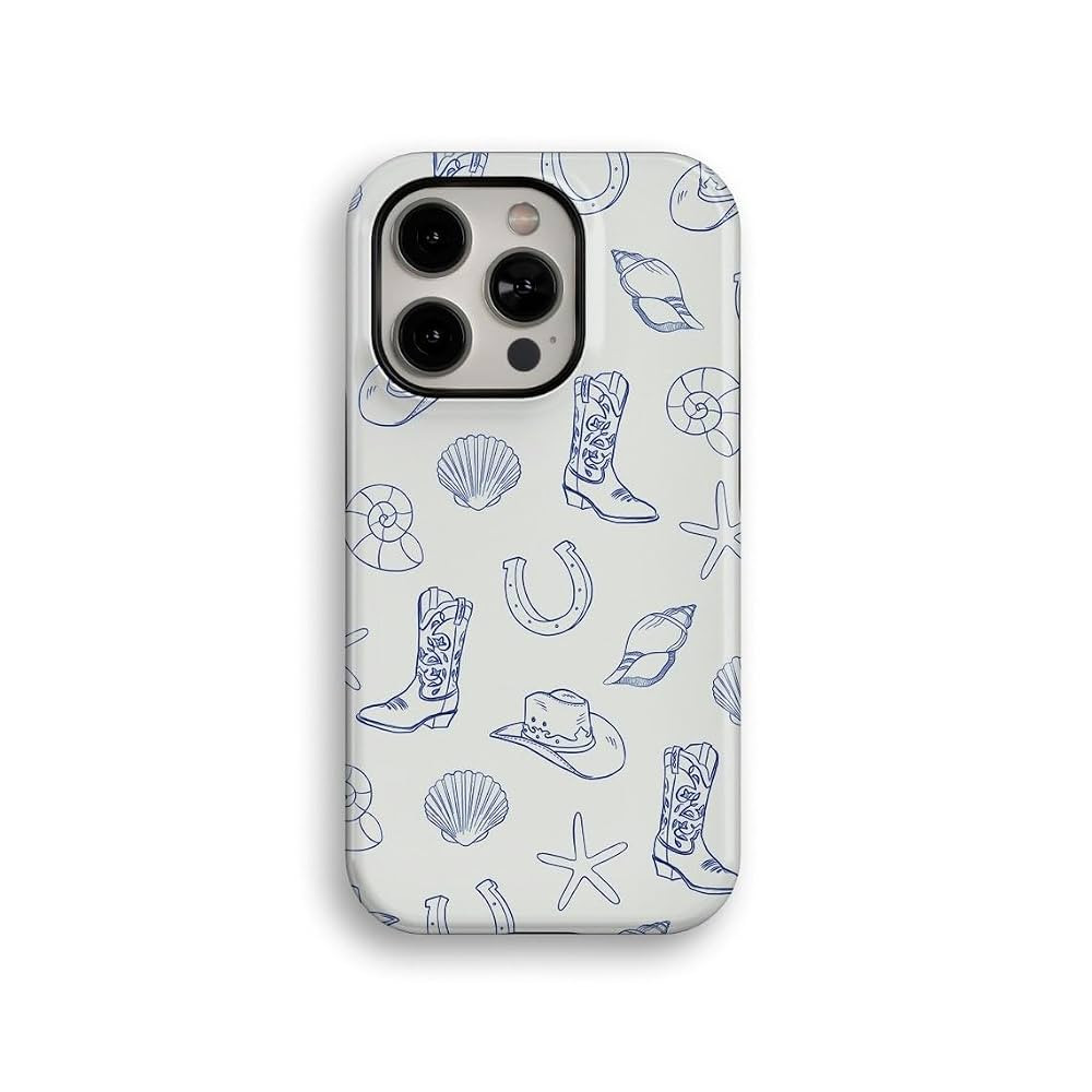 Amazon.com: Coastal Cowgirl Aesthetic Blue Cowboy Boots Sea Shells Tough Phone Case : Handmade Pr... | Amazon (US)