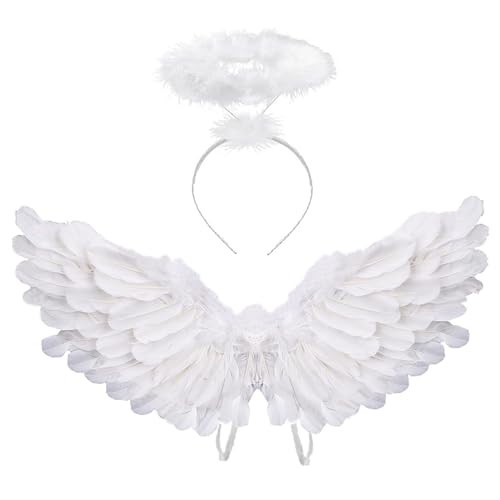 Antspirit Angel Costume Wings And Halo Angel Costume for Girls Kids Women Adult Halloween Christmas (White) | Amazon (US)