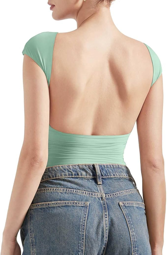 SUUKSESS Women Backless Sexy Going Out Tops Double Lined Open Back Y2k Basic Tee Shirts | Amazon (US)