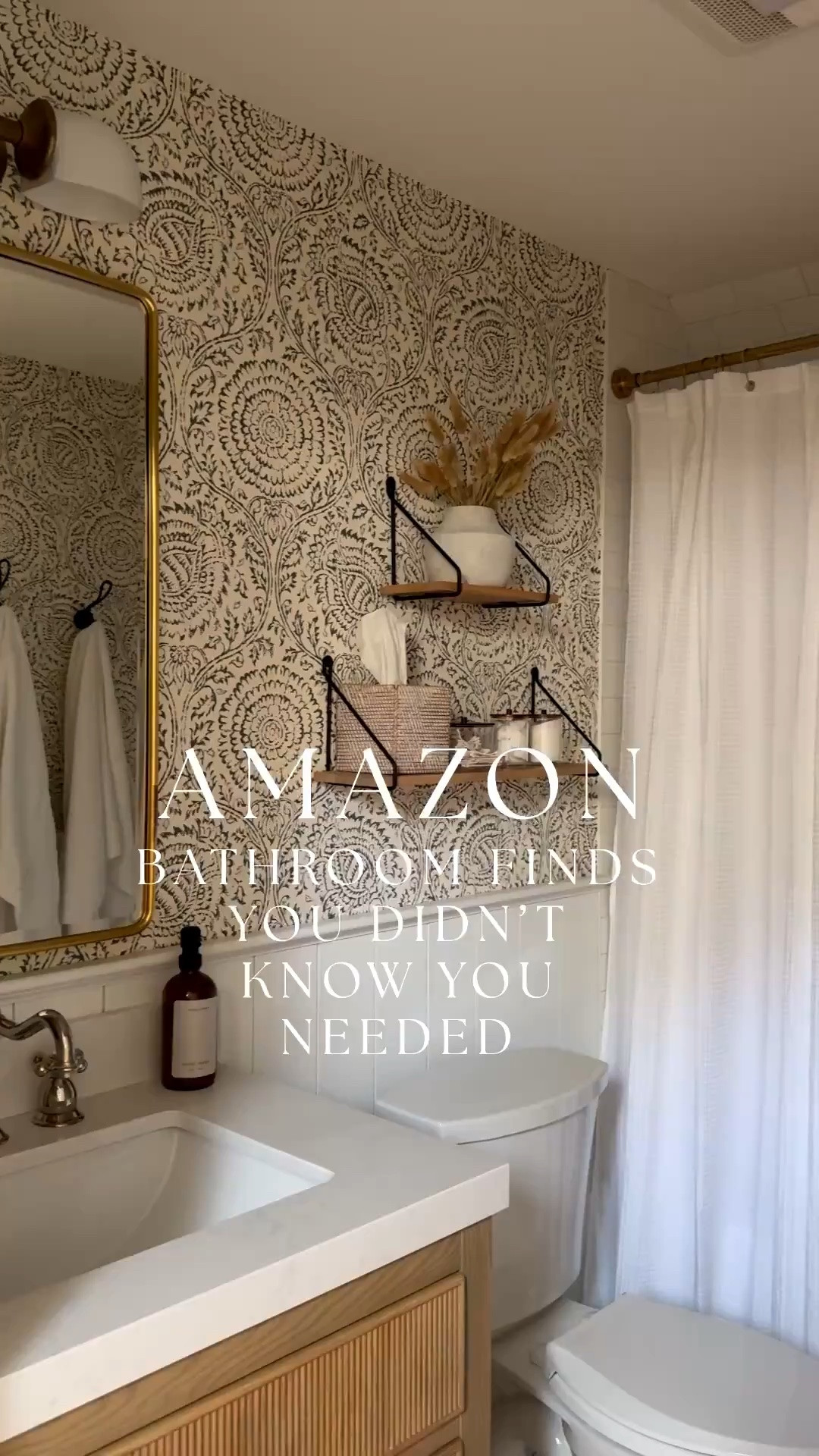 Amazon bathroom finds, Modern coastal bathroom, Amazon shades, window treatments, stool, wall art, bath mat

#LTKHome #LTKSaleAlert