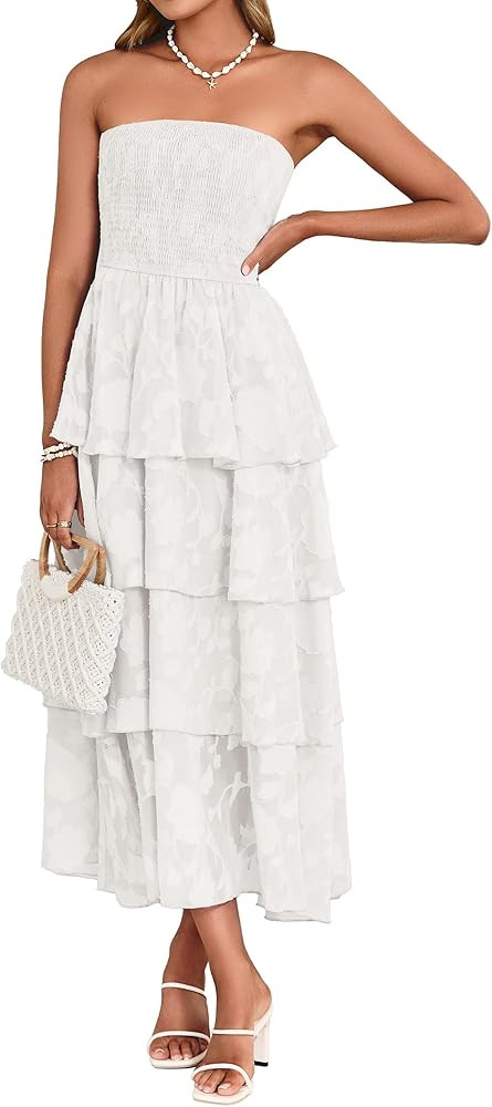 Simplee Womens Summer Strapless Maxi Dress 2026 Boho Floral Off Shoulder Wedding Guest Dresses Ti... | Amazon (US)