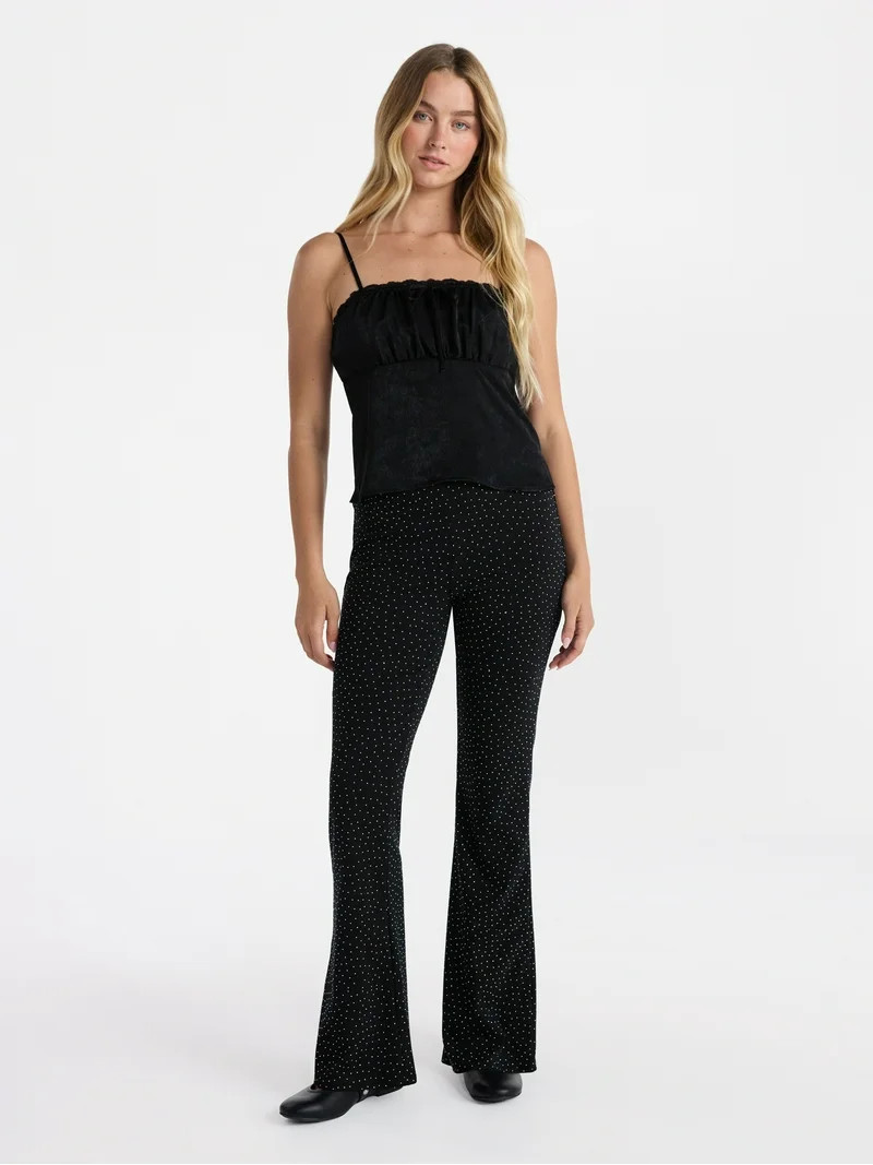 No Boundaries Faux Rhinestone Studded Ribbed Flare Pants, 31'' Inseam, Women's | Walmart (US)