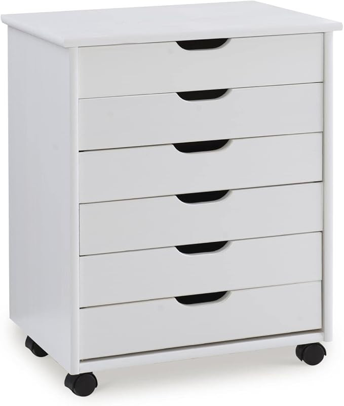 Linon Cary White Wash Six Drawer Wide Roll Cart | Amazon (US)
