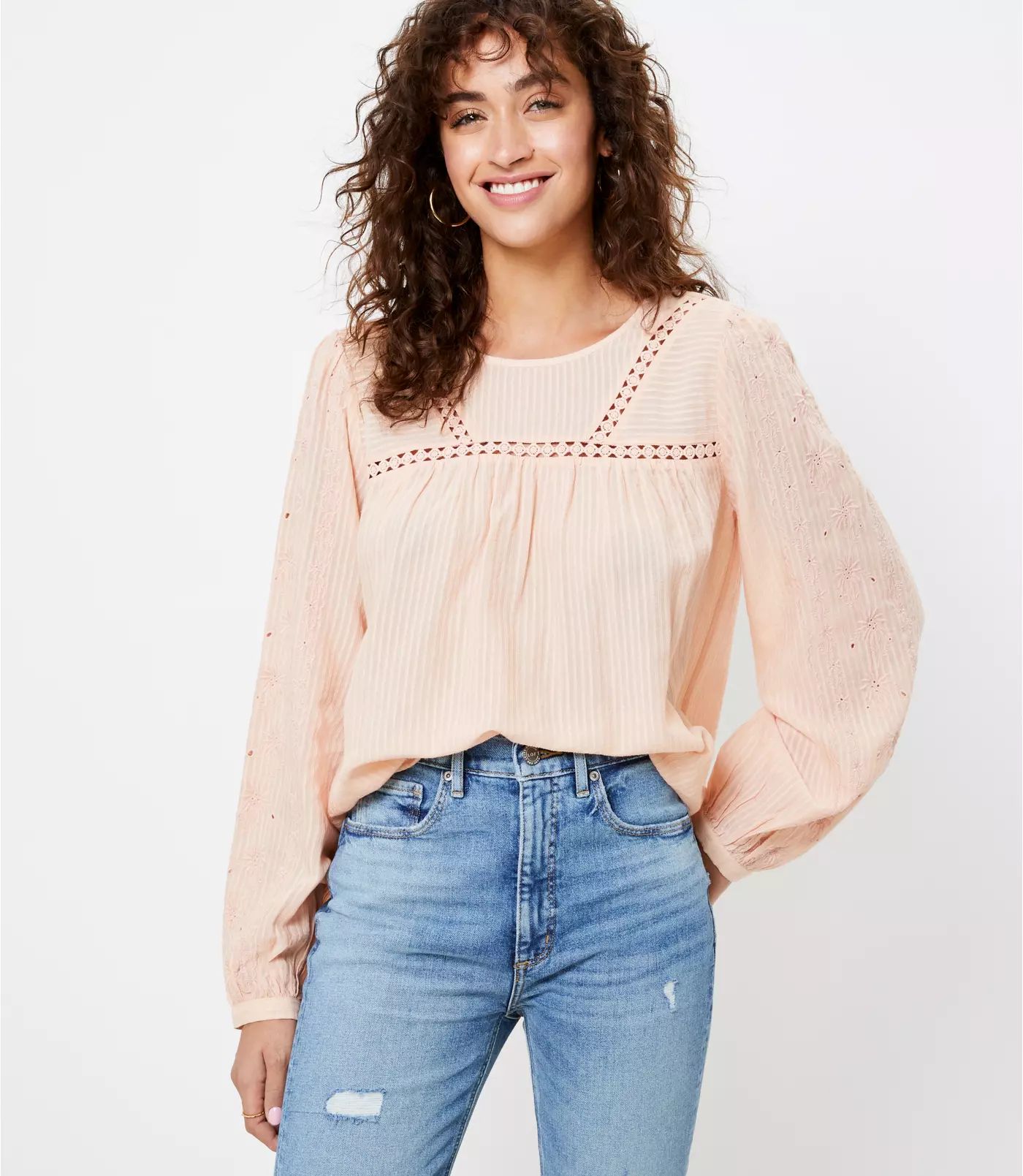 Embroidered Popover Blouse | LOFT