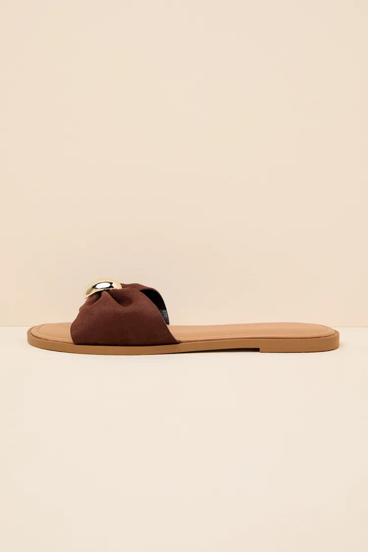 Nara Brown Suede Slide Sandals | Lulus