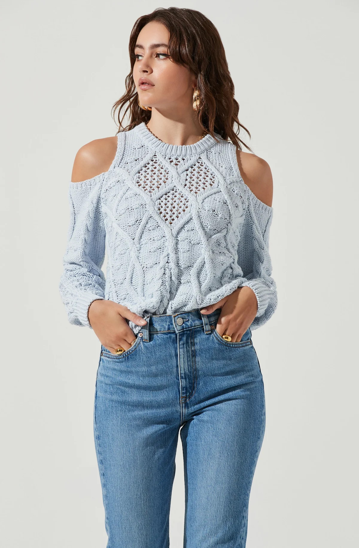 Mar Vista Cold Shoulder Cutout Cable Knit Sweater | ASTR The Label (US)