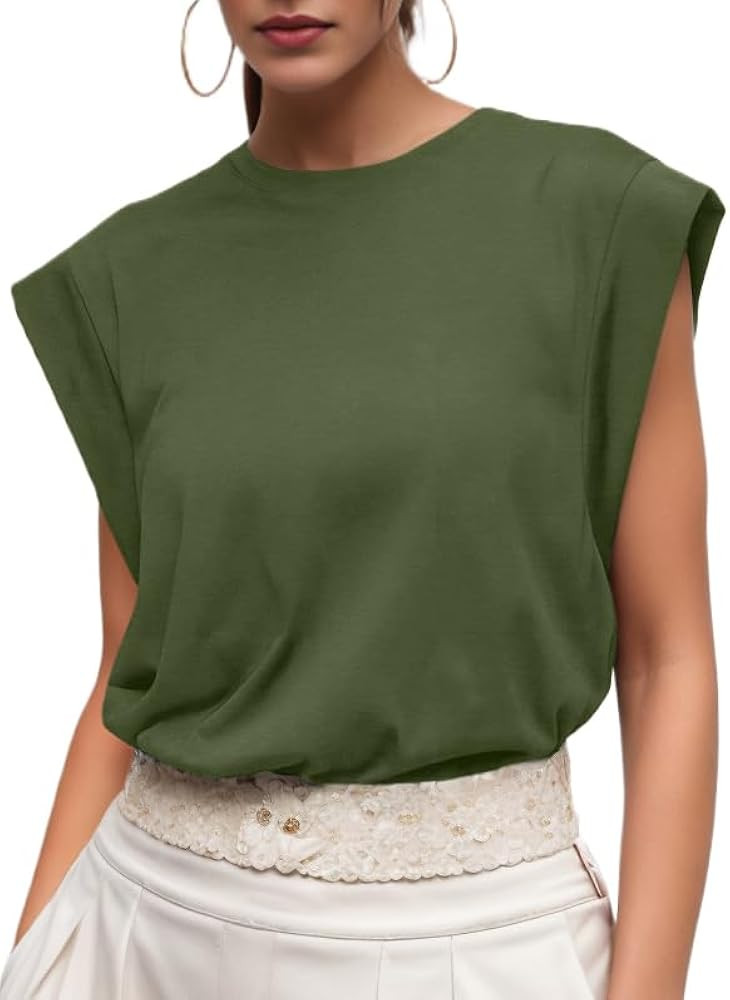 GRECERELLE Women 2026 Cap Sleeve Tops Summer Casual Tee Shirt Loose Crew Neck Basic Tank Trendy W... | Amazon (US)