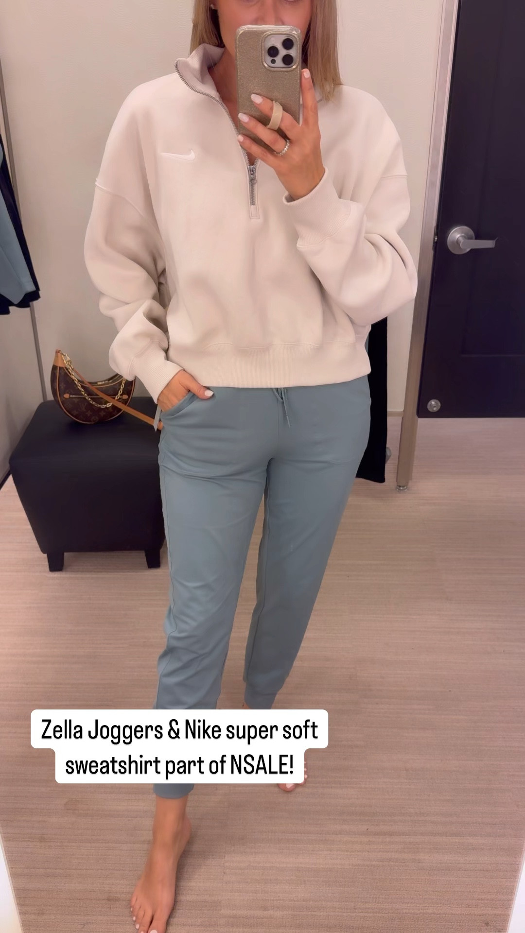 Zella joggers are a closet staple wearing a medium here, but I also own them in small. They both fit well. I recommend sizing down if you're in between sizes because with where they will stretch a tiny bit. And the sweatshirt I am wearing a large for an oversized fit.

#LTKOver40 #LTKxNSale #LTKBacktoSchool