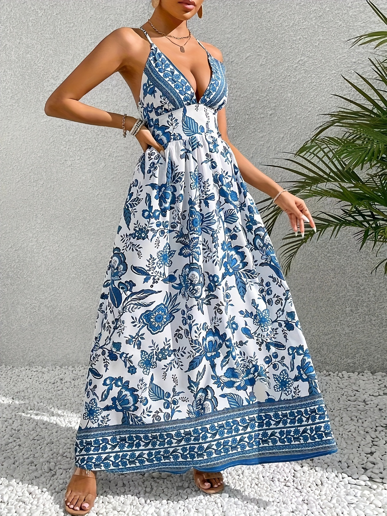 Tribal Floral Print Backless Cami Dress Vacation Crisscross - Temu | Temu Affiliate Program