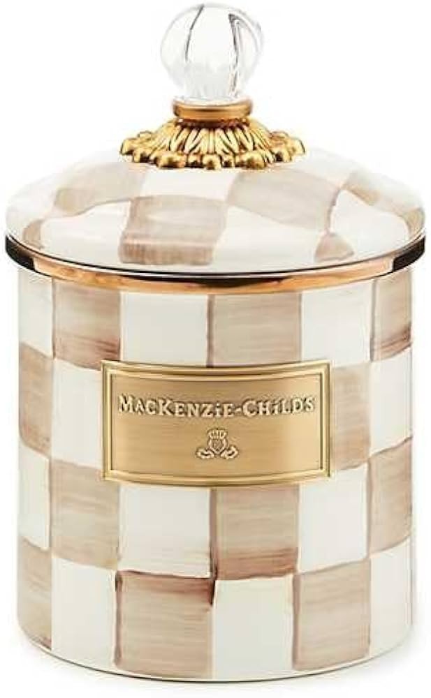 MACKENZIE-CHILDS Small Enamel Canister, Kitchen Storage Container with Lid, Brown-and-White Mocha... | Amazon (US)