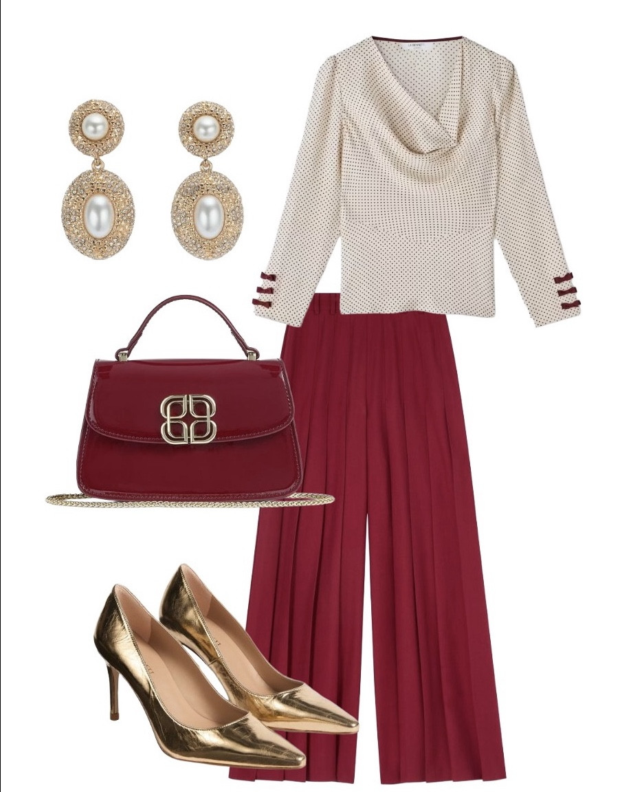 LK Bennett London’s new AW25 arrivals include this fabulous 1930s style Eva ivory blouse with cowl neckline, black polka dot print and adorable burgundy bows on the cuffs, perfect for a glamorous date when partnered with their sexy wide Colette pleated burgundy trousers in Rio Red, the Annabelle top handle bag in burgundy red patent leather, Valerie statement earrings and Floret gold pointed stilettos! Don’t miss the final weekend of LK Bennett’s 20% off all new arrivals promotion! Mwah 💋 

#LTKuk #LTKdatenight #LTKautumn