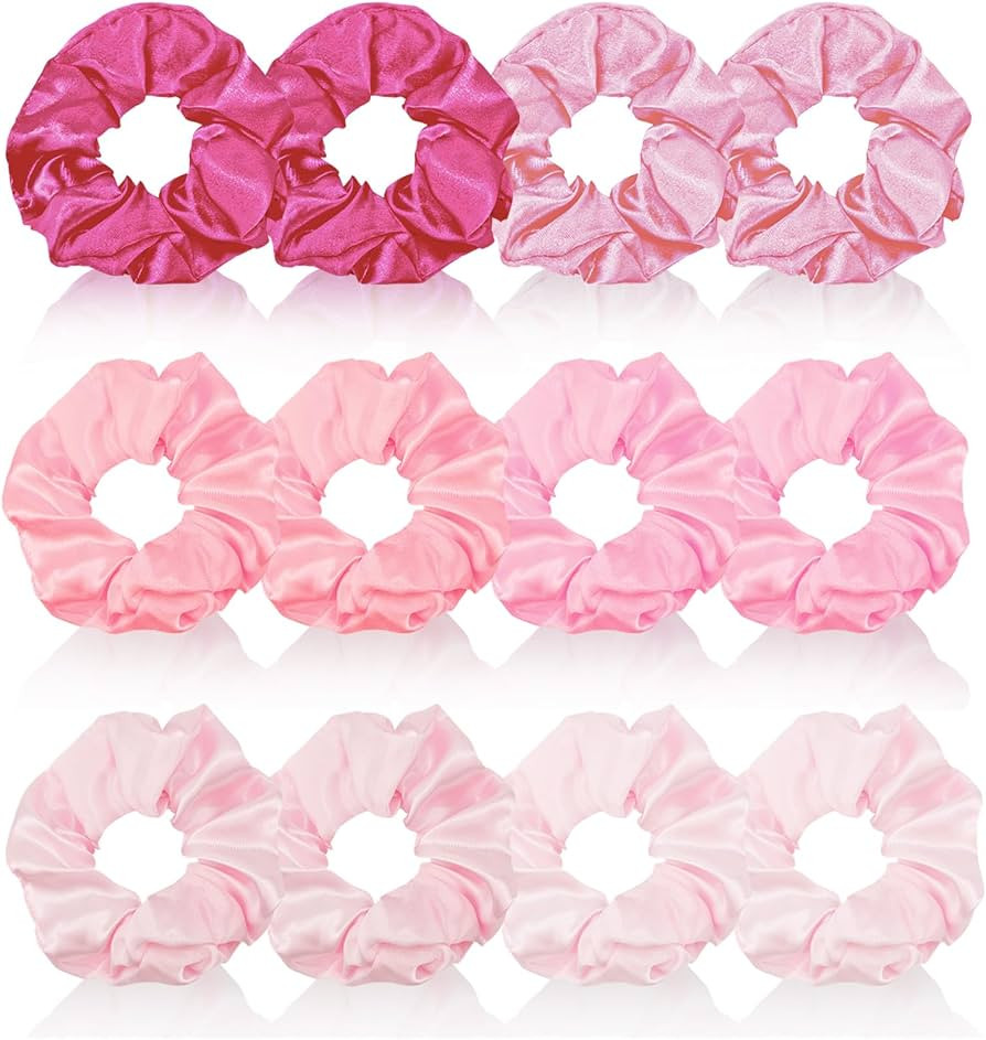 Aprince Pink Scrunchies for Girls Women 12 Pieces Satin Scrunchies Hair Ties Ponytail Holder Hair... | Amazon (US)