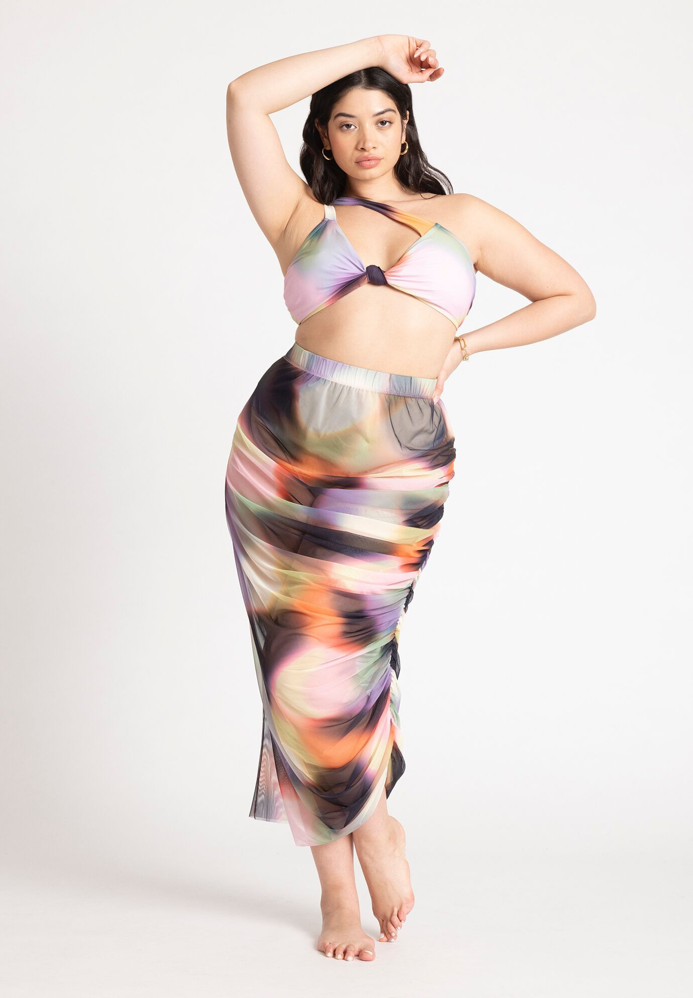 Asym Ruched Cover Up Mesh Skirt | Eloquii