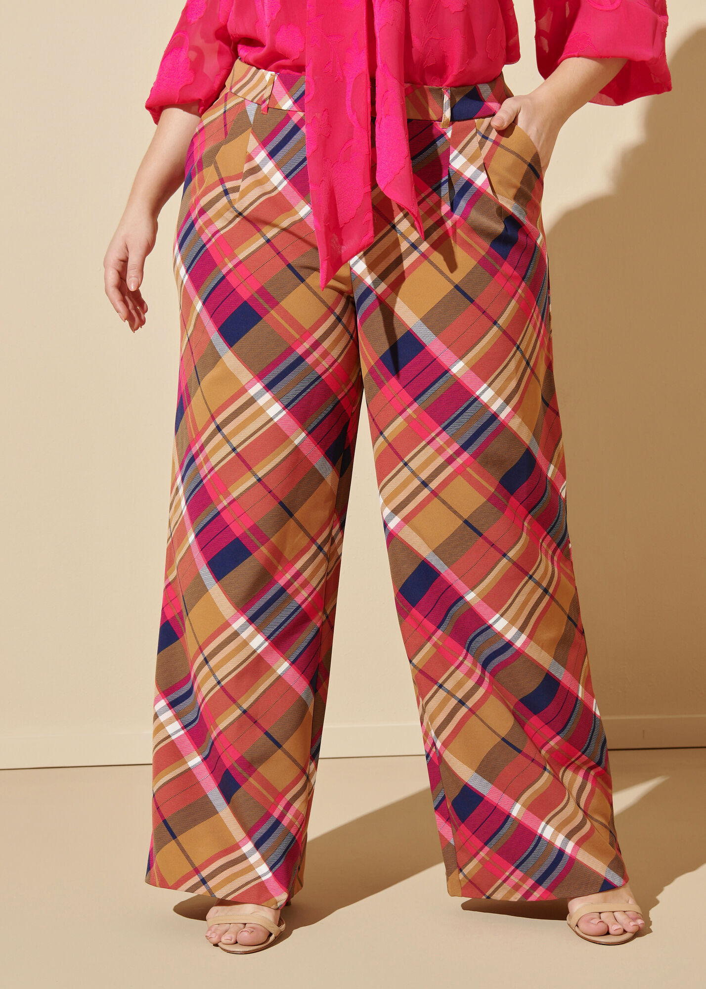 Plaid Twill Straight Leg Trousers | Ashley Stewart