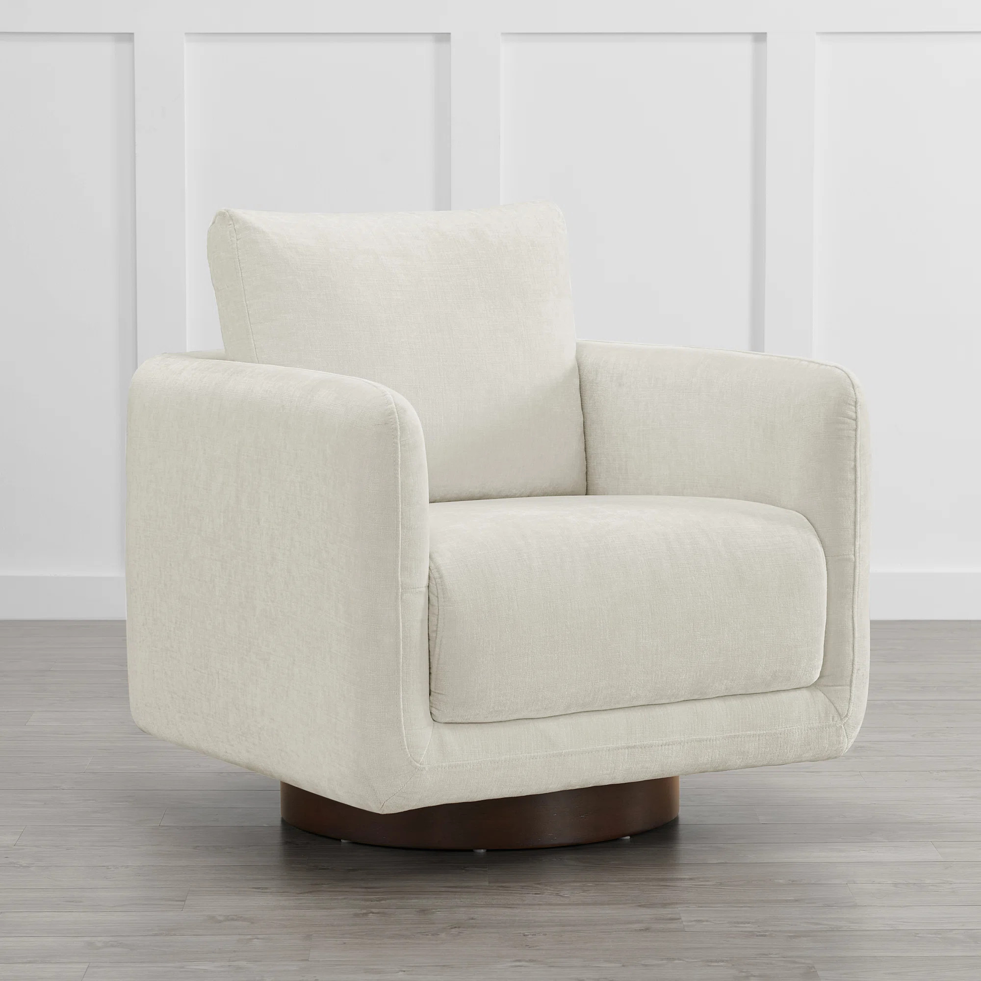 Assiatou 30'' W Upholstered Swivel Armchair With Wooden Base | Wayfair North America