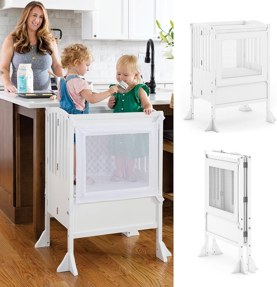 Guidecraft Contemporary Double Kitchen Helper® Stool - White: Extra-Wide Foldable Safety Tower f... | Amazon (US)