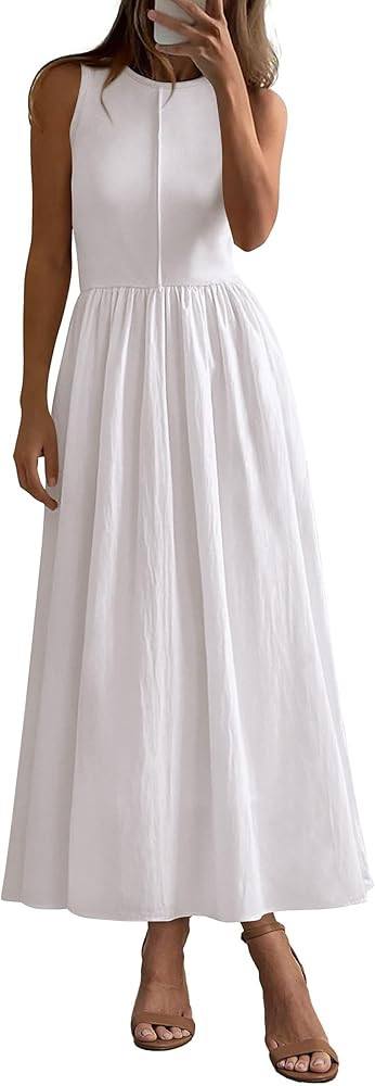 PRETTYGARDEN Maxi Dresses for Women 2026 Summer Casual Sleeveless Patchwork Flowy Vacation Sundre... | Amazon (US)
