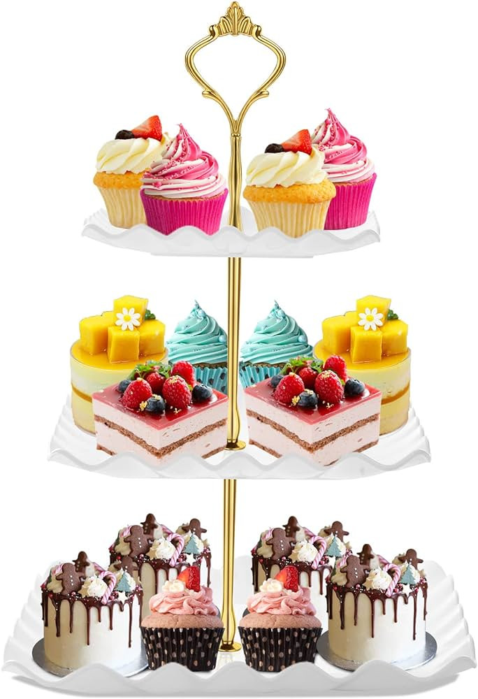 DAFURIET Dessert Cupcake Stand, 3 Tier Cup Cake Holder Tower for Tea Party/Birthday/Weeding, Plas... | Amazon (US)