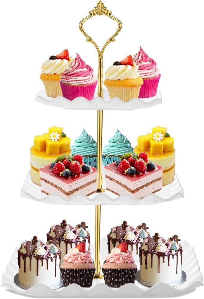 DAFURIET Dessert Cupcake Stand, 3 Tier Cup Cake Holder Tower for Tea Party/Birthday/Weeding, Plas... | Amazon (US)