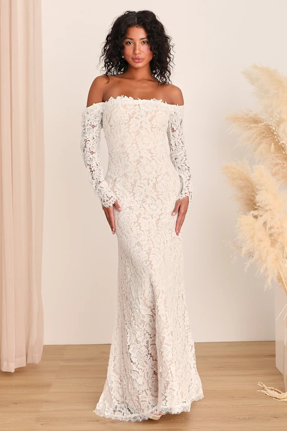 Romance Dreamer White Lace Off-the-Shoulder Maxi Dress | Lulus (US)