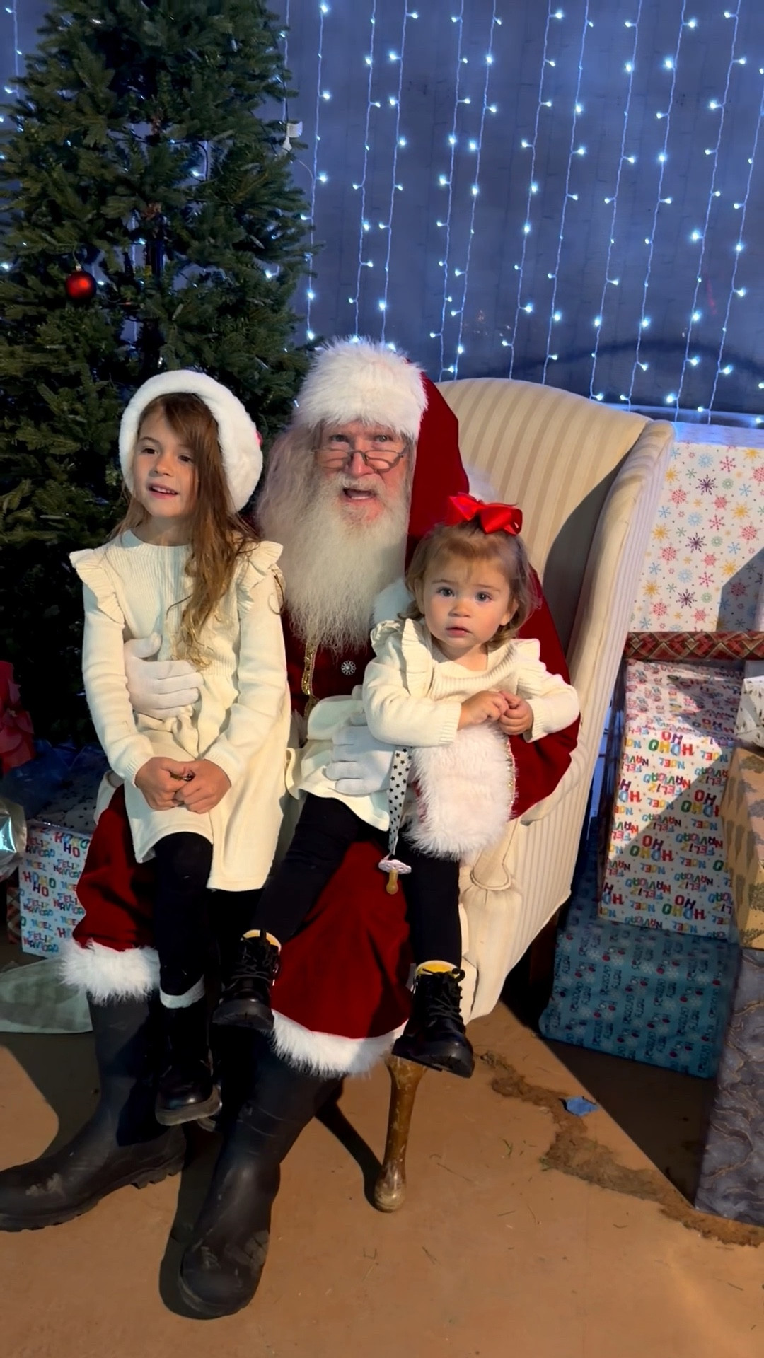 Matching outfits for girls! What my girls wore to see Santa in, but what they’ve been living in on cold nights in San Diego, because it’s nice, it’s warm, & they both think they’re cozy. Matching sweater dresses. Kids sweater dresses. Kids black combat boots. Girls black boots 

#LTKHoliday #LTKKids #LTKBaby