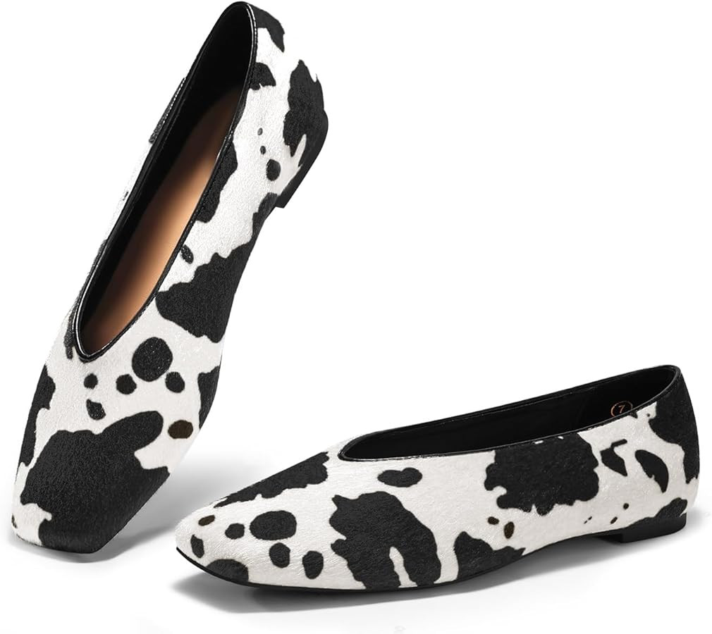 Coutgo Womens Ballet Flats Comfortable Closed Square Toe Flats Slip On Suede Work Dress Shoes | Amazon (US)