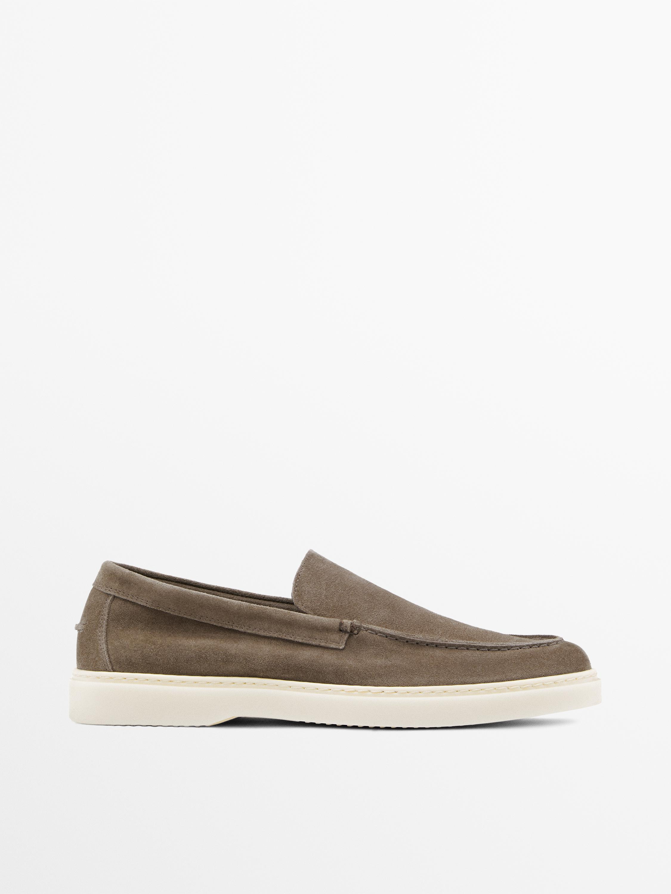 Split leather loafers with moc toe | Massimo Dutti US