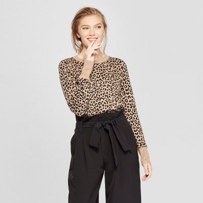 Women's Leopard Print Pullover Sweater - A New Day™ Camel L | Target