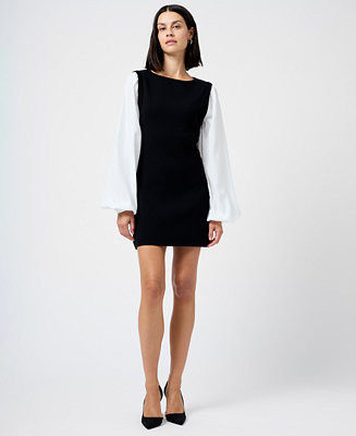 Women's Mixed Media Round Neck Mini Dress | Macy's