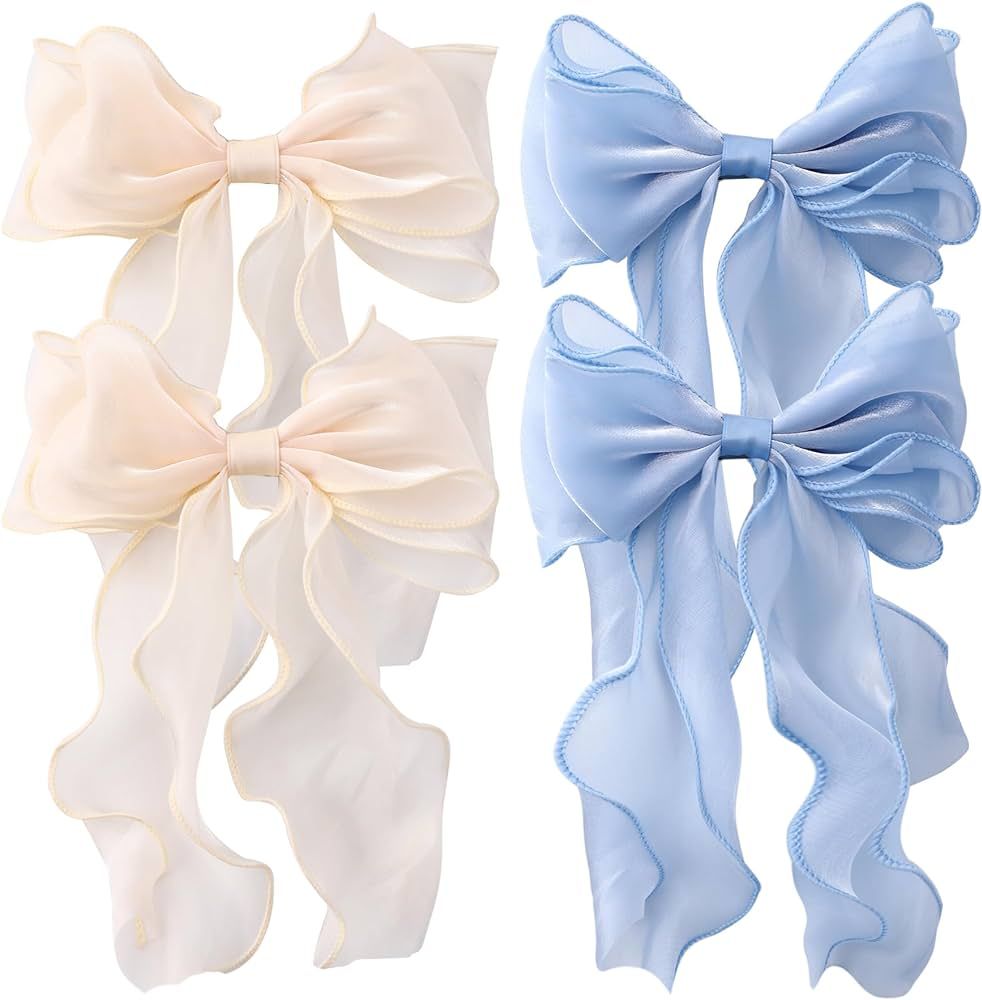 HLTOO 4PCS Big Ribbon Hair Bows, Oversized Long-tail Hair Clips, Large Hair Barrettes, for Women ... | Amazon (US)
