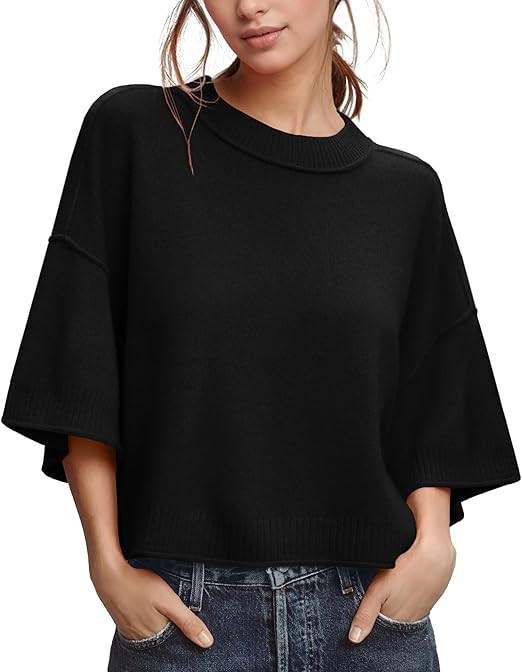 ZDC Women's Oversized Sweaters Summer 3/4 Sleeve Casual Cropped Tops Lightweight Loose Fit Knit P... | Amazon (US)